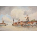 Louis van Staaten (1836-1909) - View of a dutch harbour  Watercolour, traces of graphite, heightened