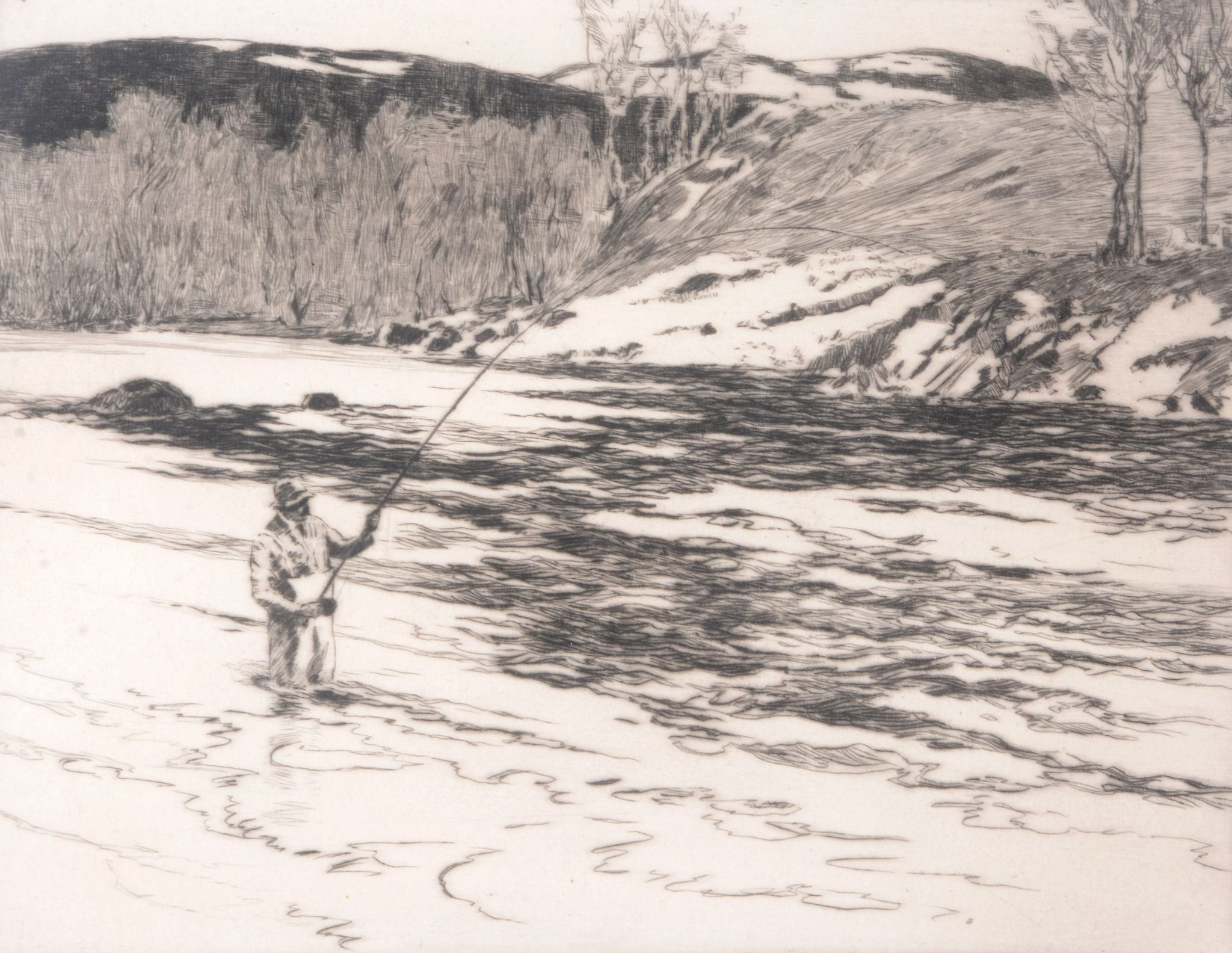 Norman Wilkinson (1878-1971) - Spring on the Spey  Etching and drypoint Signed and titled 24.5 x