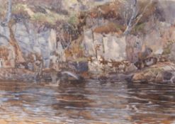 Norman Wilkinson (1878-1971) - Leaping salmon  Watercolour, with traces of graphite Signed lower