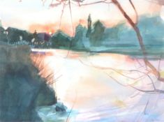 Ian Potts - Sunset over the River Sevre  Watercolour Signed lower right 76 x 95.5 cm.(30 x 37 1/2