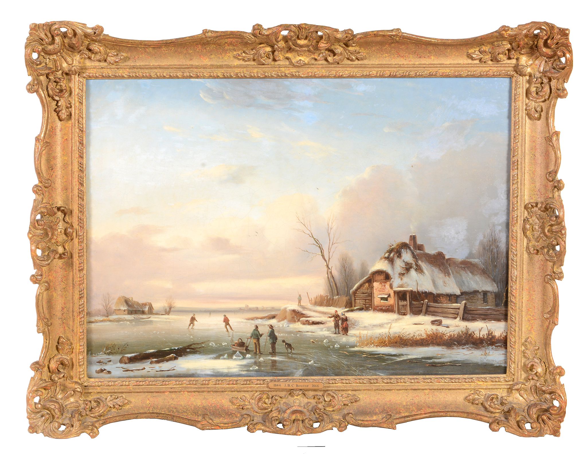 Jean Baptiste Clément Bourne (fl.1844-1866) - Winter landscape with figures skating on the ice - Image 2 of 3