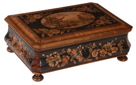 A Continental walnut and marquetry inlaid box, late 19th century   A Continental walnut and
