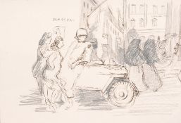 Feliks Topolski (1907-1989) - Allied forces in Rome  Pen, ink and crayon 20 x 30.5 cm.(8 x 12 in)