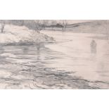Norman Wilkinson (1878-1971) - Fisherman wading  Graphite on wove paper 21 x 32.5 cm.(8 1/4 x 12 3/4