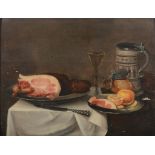 Manner of Willem Claesz Heda (1594-1680) - Still life with a ham with bone on a pewter platter,