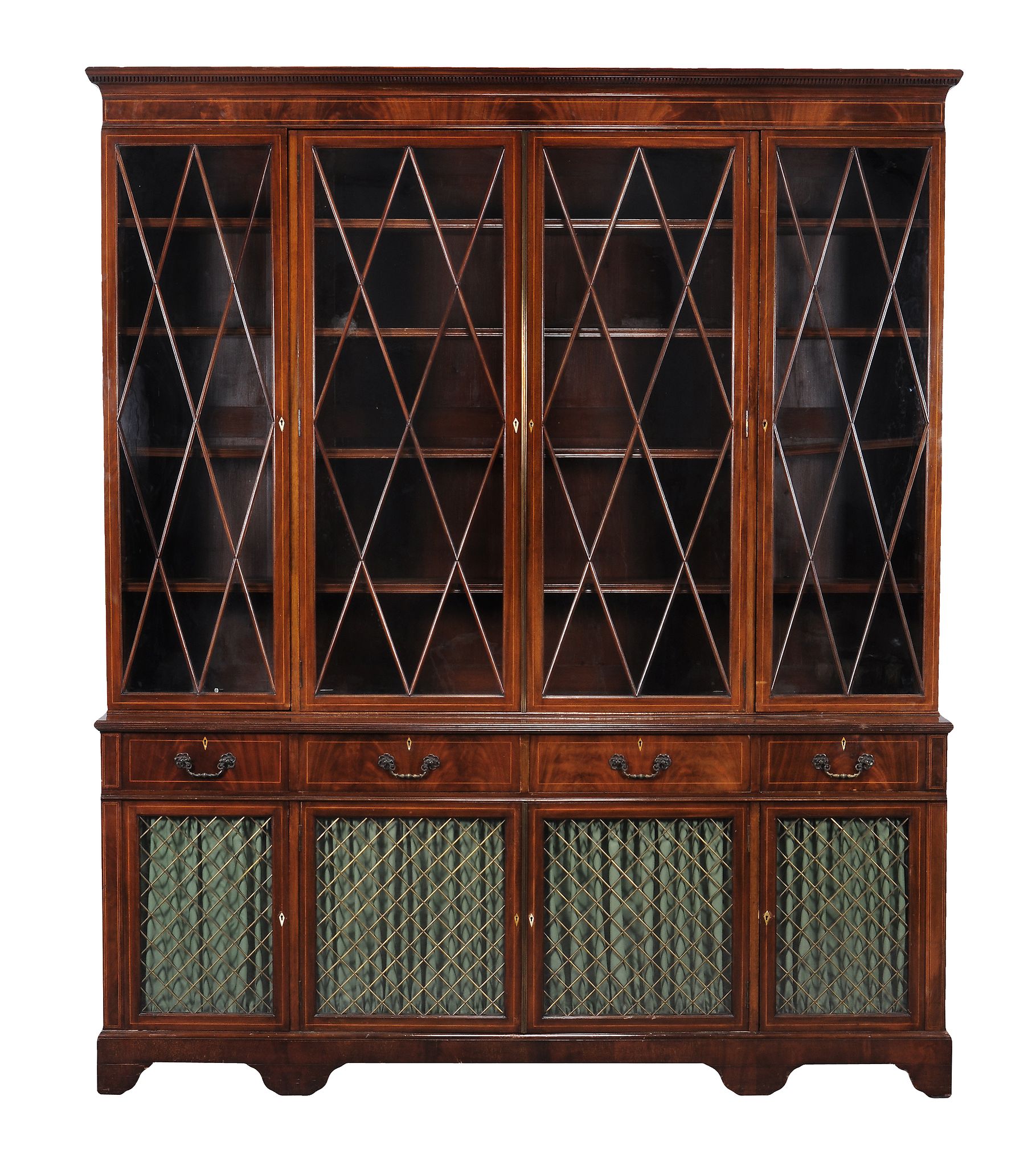 A mahogany and inlaid library bookcase,   in George III style, late 19th/ early 20th century, the