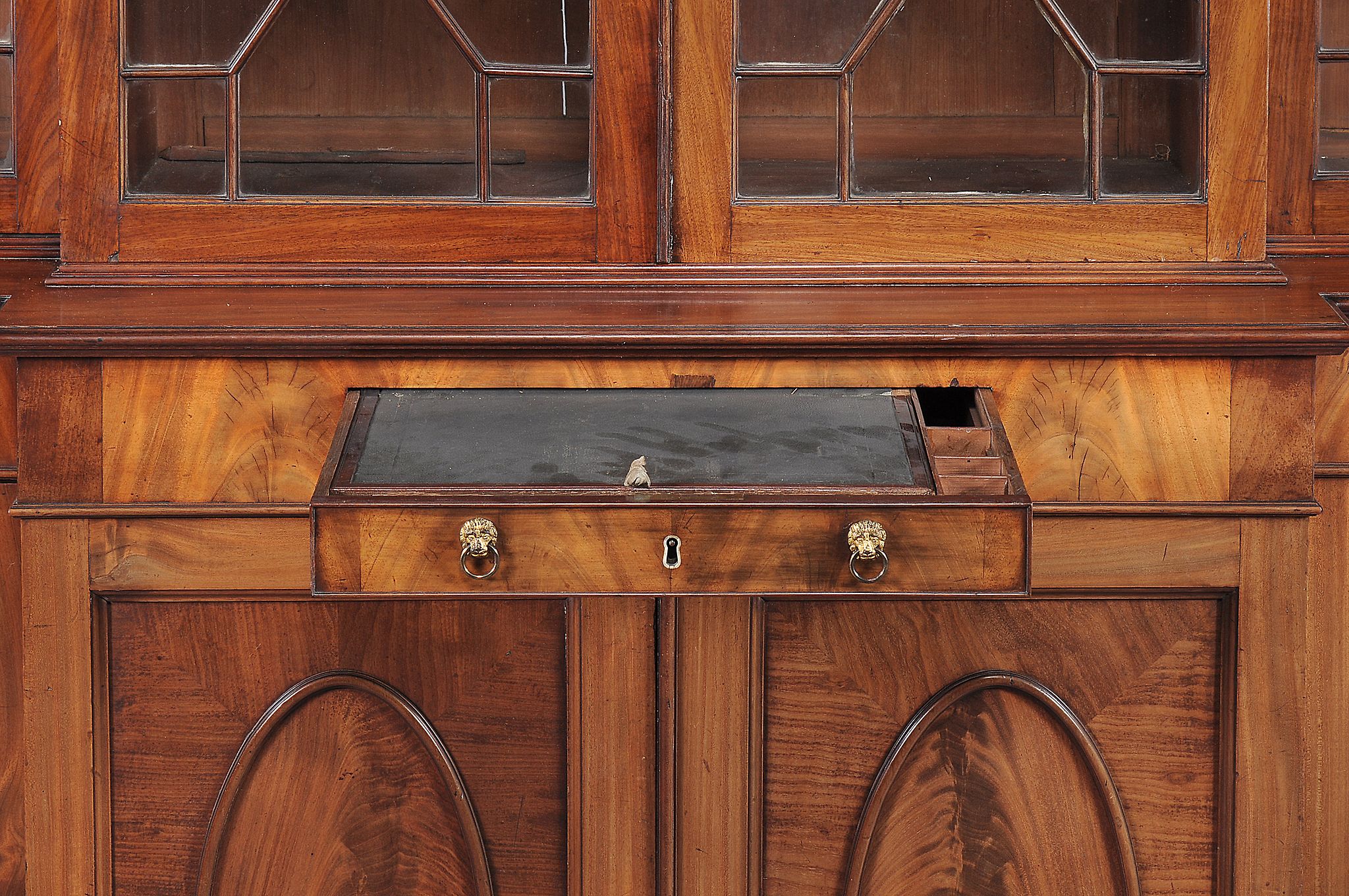 A George III mahogany breakfront library bookcase  , circa 1780, the moulded cornice above four - Image 2 of 2