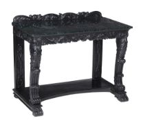 A Dutch Colonial ebonised mahogany console table  , mid 19th century, the green marble top over