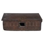 An oak bible box, second half 16th century, with lift top with original hinge above decorative