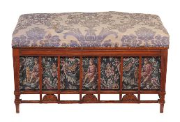 An Aesthetic walnut stool or window seat  , late 19th/early 20th century and later, by Shoolbred  &