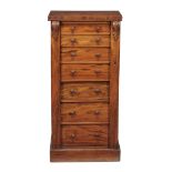 A Victorian walnut Wellington chest,   circa 1850, with seven drawers flanked by plain pilasters