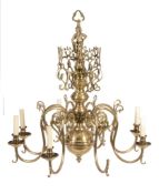 A brass eight light chandelier in Dutch early 18th century style,   early 20th century, with