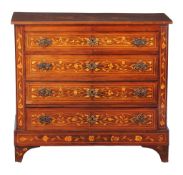 A Dutch walnut and marquetry chest of drawers  , 19th century, the rectangular top with central