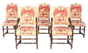 A set of eight oak dining chairs in 17th century style  , 20th century, to include two armchairs,