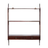 A set of George III mahogany hanging wall shelves  , circa 1800, the open shelves above two short