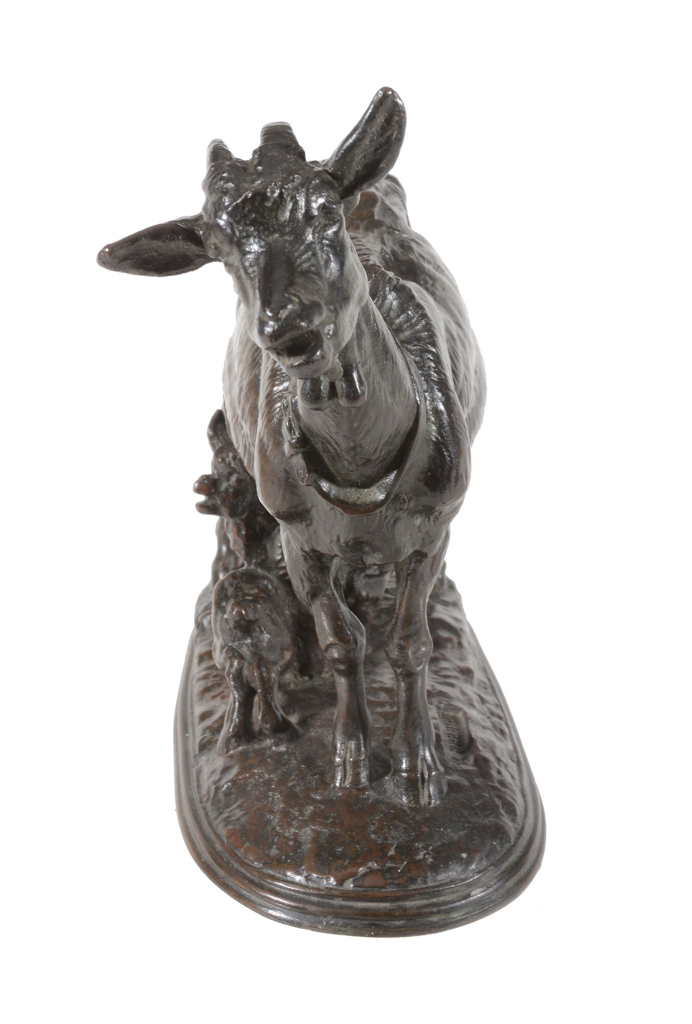 Emmanuel Frémiet (French, 1824 - 1910), a patinated bronze group of a nanny goat and two kids, - Image 2 of 2