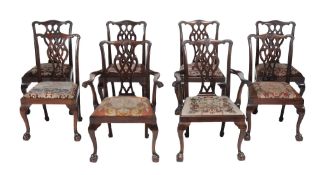 A set of eight mahogany dining chairs after a design by Chippendale  , 20th century, to include two
