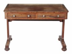 A William IV mahogany and crossbanded library table  , circa 1835, the rectangular top with rounded