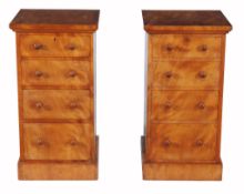 A pair of Victorian satinwood bedside chests of drawers  , circa 1860, in the manner of Holland  &