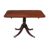 A George III mahogany breakfast table,   circ 1790, the rectangular crossbanded and string inlaid