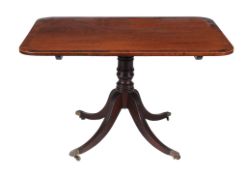 A George III mahogany breakfast table,   circ 1790, the rectangular crossbanded and string inlaid