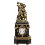 A French black marble and gilt metal figural mantel clock,   late 19th century, the eight-day