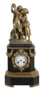 A French black marble and gilt metal figural mantel clock,   late 19th century, the eight-day