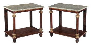 A pair of rosewood and parcel gilt console tables in Regency style  , early 19th century and later