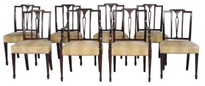 A harlequin set of sixteen Sheraton style dining chairs  , late 19th/early 20th century, to include