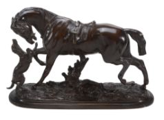 Pierre Lenordez (French, 1815 - 1892), a patinated bronze group of a horse and a hound,   the