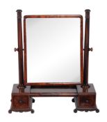 A William IV mahogany dressing table mirror  , circa 1835, rectangular plate held within turned