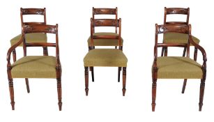 A set of six Regency mahogany dining chairs  , circa 1815, to include a pair of armchairs, each