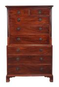 A George III mahogany chest-on-chest,   circa 1780, the moulded cornice above chest top with two