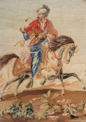 A George III petit point picture of a Turk on horseback,   late 18th / early 19th century, the
