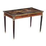A French mahogany and brass mounted writing table  , second quarter 19th century, the leather inset