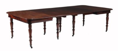 An early Victorian mahogany dining table  , circa 1840, the rectangular top with three addtional