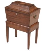 A cross-banded mahogany cellaret on stand in     George II style  , 19th century and later, the