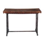 A birch occasional table  , 19th century, possibly American, the rectangular top above shaped apron