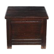 An oak chest  , circa 1660 and later, the rectangular top opening to removable zinc liner, 48cm