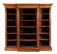 A Victorian satin birch breakfront open bookcase  , in the manner of Holland  &  Sons, circa 1870,