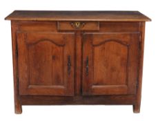 A French oak side cabinet  , early 18th century, the rectangular top above single central frieze