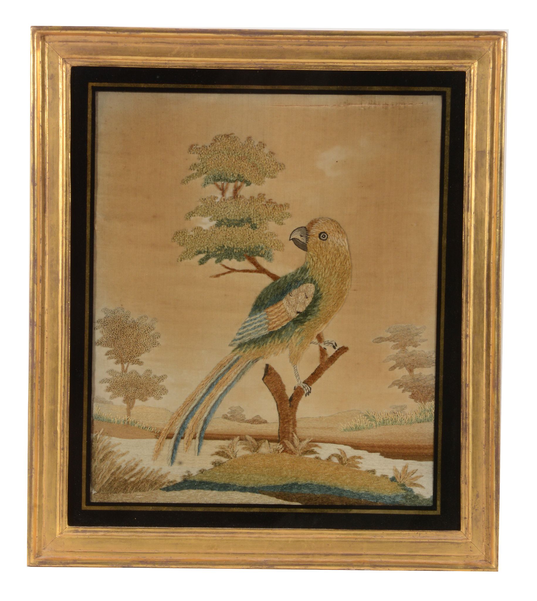 A pair of George III silkwork pictures of birds,   late 18th / early 19th century, portraying a - Image 2 of 2