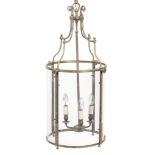 A brass and glazed hall lantern in 18th century taste,   20th century, of cylindrical form, the