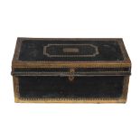 A leather covered and brass mounted camphor trunk  , first half 19th century, probably Anglo-