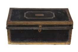 A leather covered and brass mounted camphor trunk  , first half 19th century, probably Anglo-