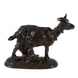 Emmanuel Frémiet (French, 1824 - 1910), a patinated bronze group of a nanny goat and two kids,