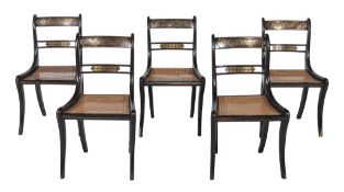 A set of five Regency ebonised and brass marquetry inlaid dining chairs,   circa 1815, each with