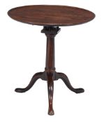 A George II mahogany birdcage tripod table  , circa 1750, the dished circular top above the