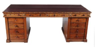 A Victorian mahogany partners pedestal desk  , the rectangular top above four frieze drawers, to