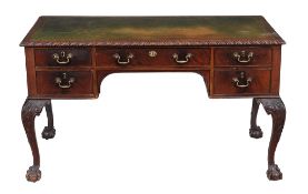 A mahogany desk in 18th century style  , early 20th century, the rectangular top with tooled